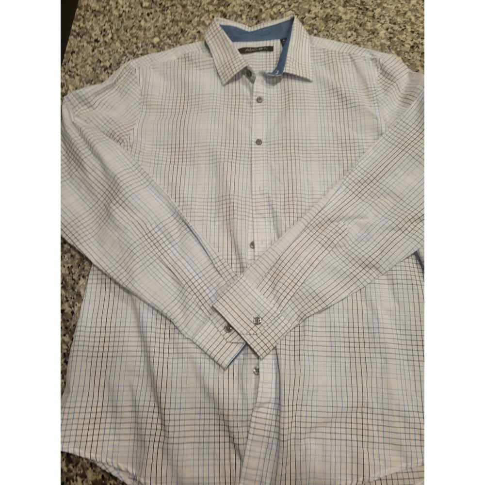 Axist Mens XL Long Sleeve Button Down Shirt White Blue Grey‎ Windowpane Check